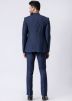 Navy Blue Plain Bandhgala Jodhpuri Suit In Terry Rayon