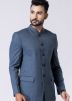 Blue Checked Men Bandhgala Jodhpuri Suit