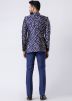 Dark Blue Printed Bandhgala Jodhpuri Suit