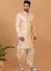 Peach Woven Indo Western Sherwani With Dhoti