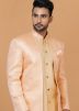 Peach Woven Indo Western Sherwani With Dhoti