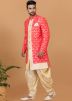 Orange Woven Indo Western Sherwani With Dhoti