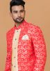Orange Woven Indo Western Sherwani With Dhoti