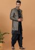 Black Woven Dhoti Style Indo Western Sherwani