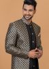 Black Woven Dhoti Style Indo Western Sherwani