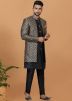 Black Woven Men Indo Western Sherwani