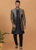 Black Woven Men Indo Western Sherwani