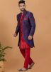 Blue Woven Jacket Style Indo Western Sherwani Set