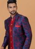 Blue Woven Jacket Style Indo Western Sherwani Set