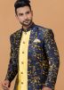 Yellow Woven Jacket Style Indo Western Sherwani Set