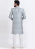 Readymade Grey Woven Indo Western Sherwani