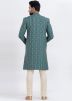 Blue Printed Indo Western Sherwani For Men