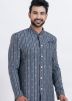 Blue Printed Indo Western Sherwani For Men