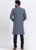 Blue Printed Indo Western Sherwani For Men