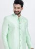 Turquoise Men Plain Indo Western Sherwani