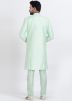 Turquoise Men Plain Indo Western Sherwani