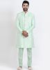 Turquoise Men Plain Indo Western Sherwani