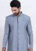 Grey Men Plain Indo Western Sherwani Set