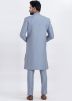 Grey Men Plain Indo Western Sherwani Set