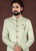 Pista Green Woven Asymmetric Indo Western Sherwani