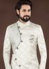 Silver Woven Men Indo Western Sherwani Set