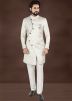 Silver Woven Men Indo Western Sherwani Set