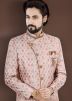 Pink Men Embroidered Brocade Sherwani Set