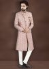 Pink Men Embroidered Brocade Sherwani Set