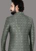 Mehendi Green Woven Indo Western Sherwani