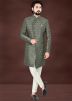 Mehendi Green Woven Indo Western Sherwani