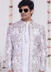 Cream Embellished Jacket Style Kurta Pant Set