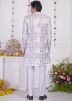 Cream Embellished Jacket Style Kurta Pant Set