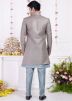 Blue Embroidered Jacket Style Kurta Pant Set