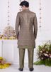 Army Green Embellished Indo Western Sherwani