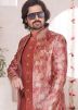 Red Indo Western Sherwani In Digital Print