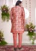 Red Indo Western Sherwani In Digital Print
