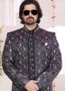Black Woven Indo Western Sherwani Set
