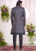 Black Woven Indo Western Sherwani Set