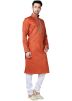 Readymade Orange Linen Kurta Pyjama Set