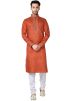 Readymade Orange Linen Kurta Pyjama Set