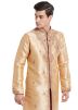 Beige Art Silk Sherwani Breeches Readymade Set