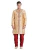Beige Art Silk Sherwani Breeches Readymade Set