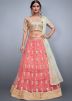 Coral Peach Embroidered Net Lehenga Choli