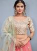 Coral Peach Embroidered Net Lehenga Choli