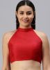 Red Color Dupion Silk Saree Blouse 