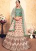Pastel Peach Embroidered Satin Lehenga Choli