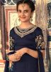 Navy Blue Straight Cut Embroidered Sharara Kids Suit
