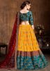Yellow and Green Embroidered Lehenga Choli