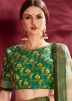 White and Green Floral Print Lehenga Choli With Dupatta