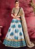 White and Blue Digital Floral Print Lehenga Choli
